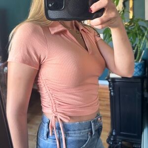 Caution To The Wind Coral Ribbed Top